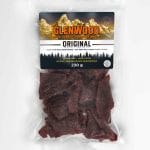 Glenwood Original beef jerky, 230 g Canadian pack with bilingual label in clear resealable bag.