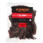 Glenwood Beef Jerky 7 Alarm, extra hot flavor, 16 oz clear resealable bag.