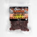 Glenwood Maui Sweet Onion beef jerky, 80 g Canadian pack with bilingual label in clear resealable bag.