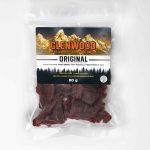 Glenwood Original beef jerky, 80 g Canadian pack with bilingual label in clear resealable bag.