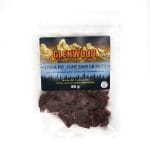 Glenwood Smoke Pit Beef Jerky 80g bag with mountain label and visible smoked jerky pieces.