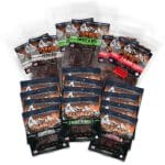 Glenwood Beef Jerky variety pack with Peppered, Sweet & Spicy, and 7 Alarm flavors in display.