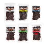 Glenwood Grand Slam jerky variety pack with six flavors in clear resealable bags.