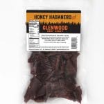 Glenwood Honey Habanero beef jerky back of bag with nutrition facts and ingredients panel.
