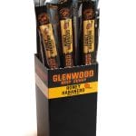 Glenwood Honey Habanero meat sticks display box with individually wrapped beef sticks on white background.