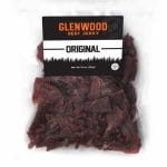 Glenwood Original beef jerky 16oz package with dark jerky pieces in a clear vacuum-sealed bag.