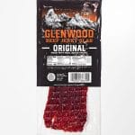 Glenwood Original Beef Jerky Slab single pack with mountain label and visible red jerky slab.