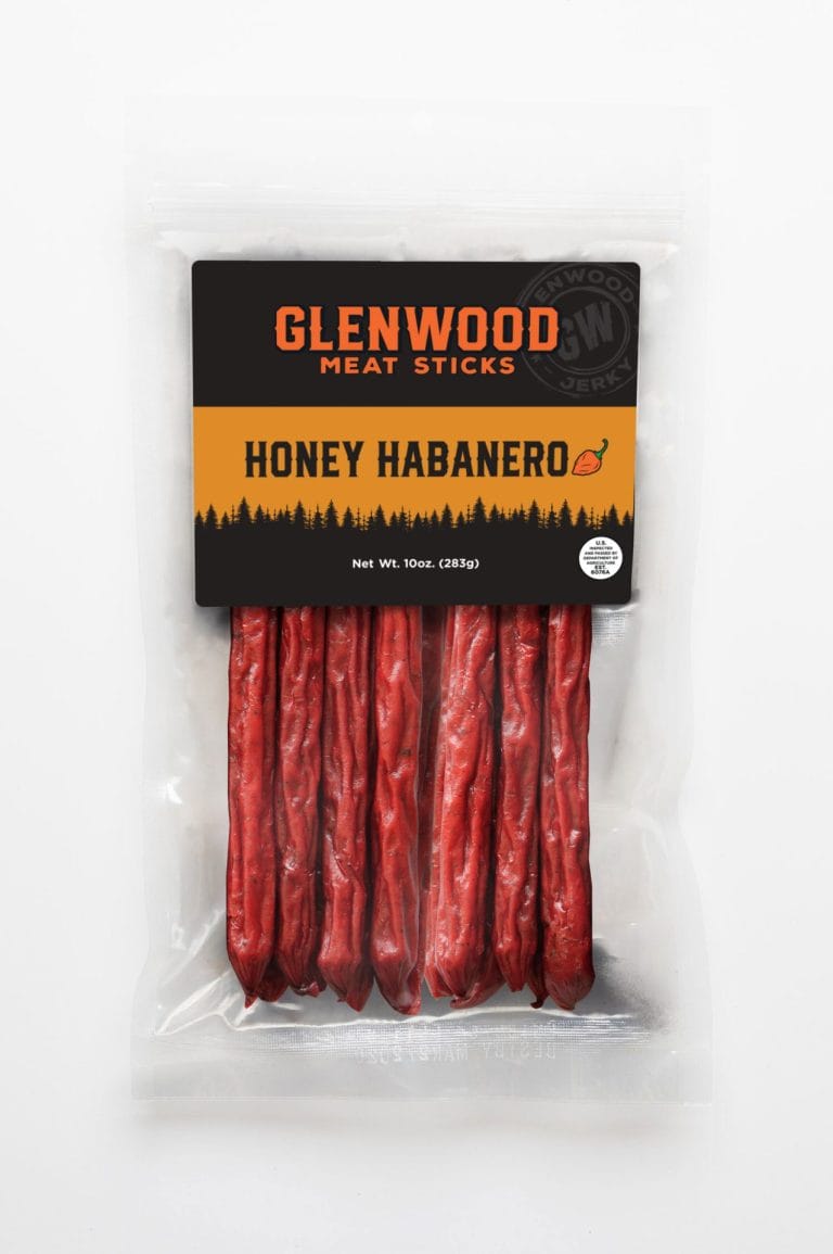 Glenwood Honey Habanero meat sticks, 10 oz resealable pack.