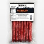 Glenwood Original meat sticks in clear resealable bag with front nutrition label.