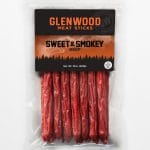 Glenwood Sweet & Smokey Beef Sticks 10oz pack with forest silhouette label and clear resealable bag.