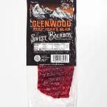 Glenwood Sweet Bourbon Beef Jerky Slab single pack with mountain label and visible red jerky slice.