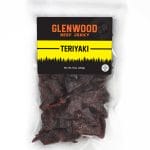 Glenwood Beef Jerky Teriyaki, 10 oz clear resealable bag.