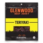 Glenwood Beef Jerky Teriyaki, 2.5 oz snack bag with product window.