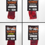 Four Glenwood Beef Jerky Slab packages featuring Original, Peppered, Teriyaki, and Sweet Bourbon flavors.