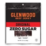 Glenwood Zero Sugar Original Beef Jerky, 2.2 oz snack bag front with product window.