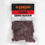 Glenwood Zero Sugar Original Beef Jerky, 6 oz clear resealable bag front label.