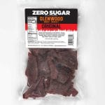 Glenwood Zero Sugar Original Beef Jerky in a clear resealable bag with front nutrition label.